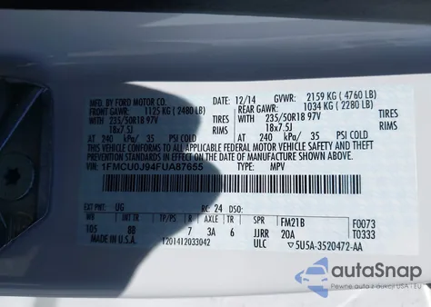 2015 Ford Escape Titanium from USA, damaged, VIN 1FMCU0J94FUA87655